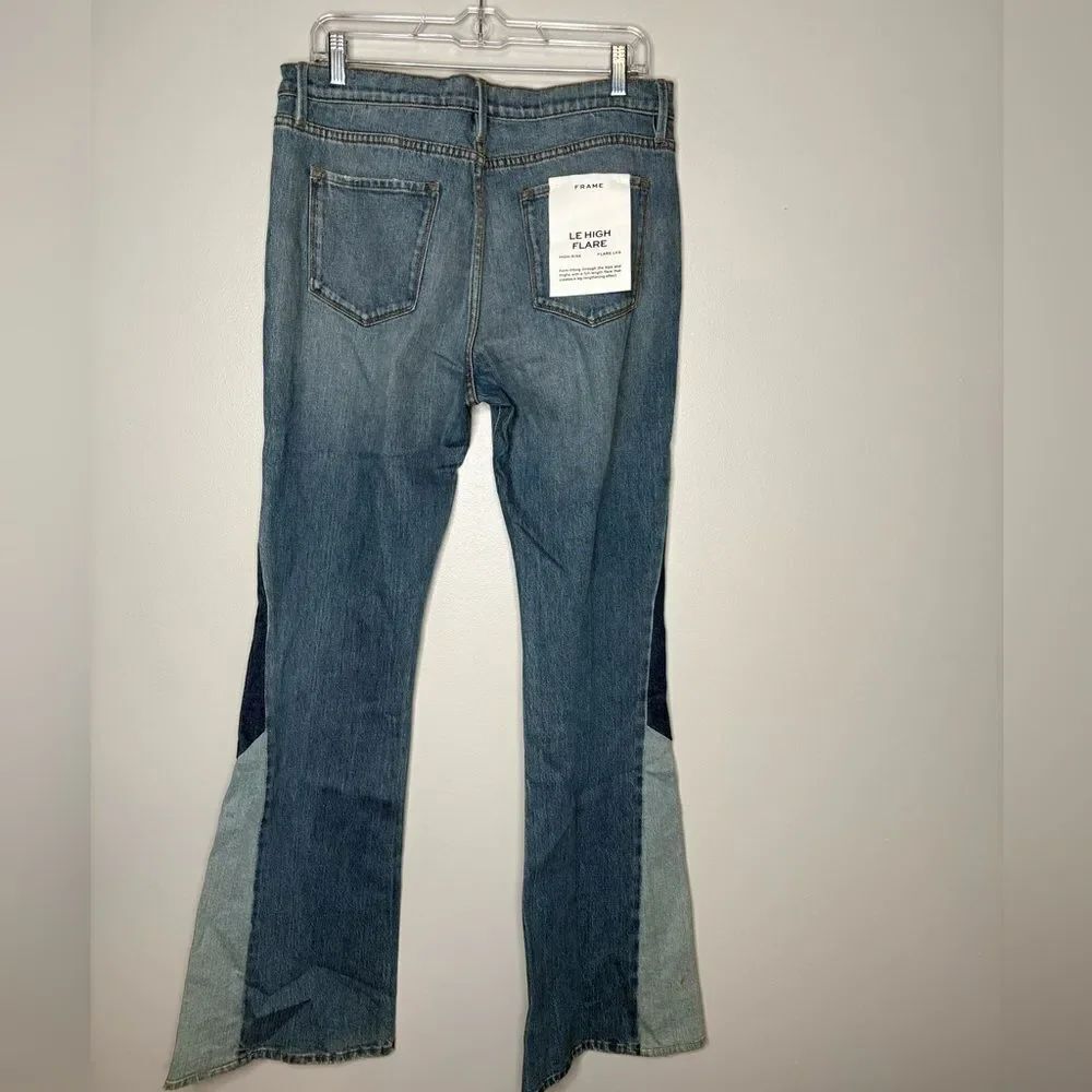 Frame Two-Tone Blue Patchwork Flared Jeans - Picture 11 of 16